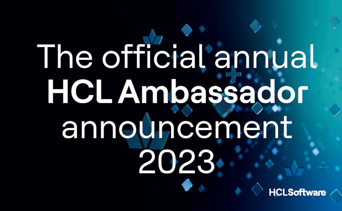 HCL Ambassador 2023 announcement on a blue background with HCL Ambassador Logos